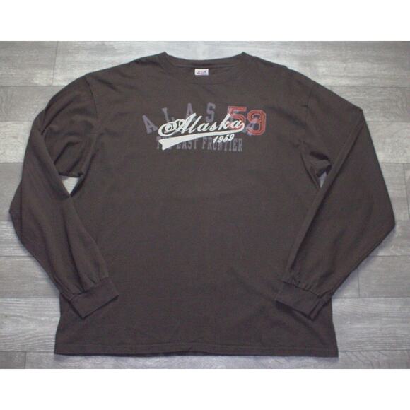 Vintage Anvil Alaska Long sleeve Brown Shirt Embroidered Size XL - Picture 2 of 4